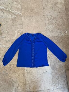Vince Camuto Cobalt Blue Long-Sleeve Stud-Detail Blouse